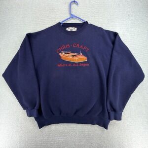 Vintage Chris Craft Boat Sweatshirt Mens XL Oarsman 913 USA Embroidered Navy